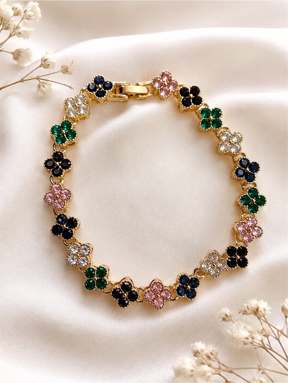 Multi Color Flower Crystal Bracelet - Women's Jewelry